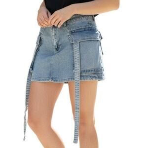 Jeans F.A.shion Denim Mini Skirt Size Large Cargo Pockets Belt Loops Light Blue